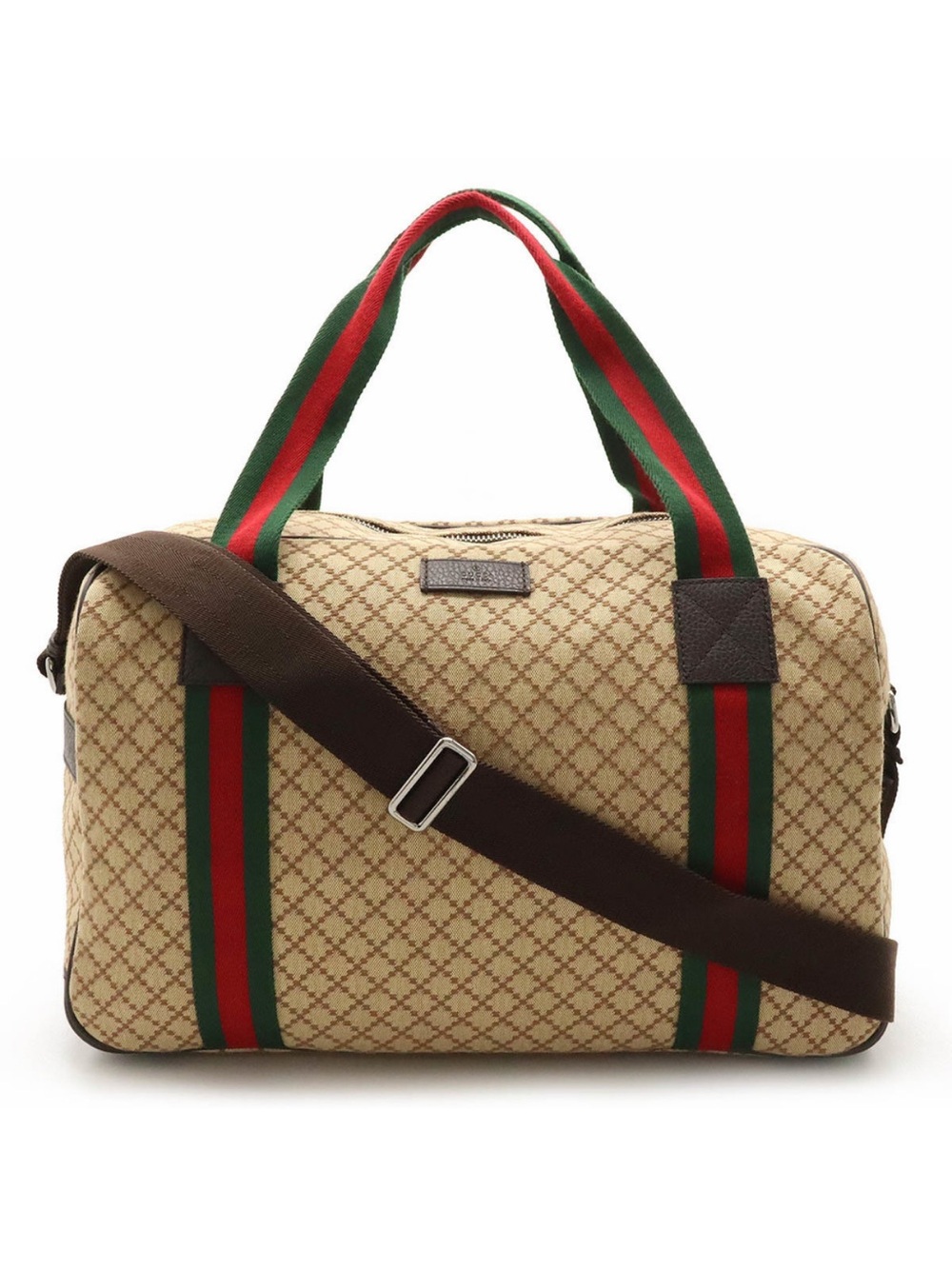 Gucci Beige Monogram Travel Duffel with Green and Red Web Straps